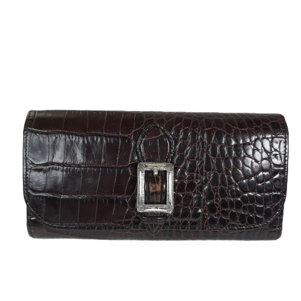 Brighton Crocodile Embossed Brown Leather Wallet Preppy Academia Western